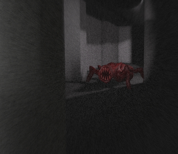 A four-legged creature made of flesh, with an open mouth revealing ten sharp, bloody teeth.