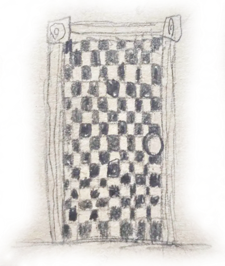 A sketch of a checkerboard door.